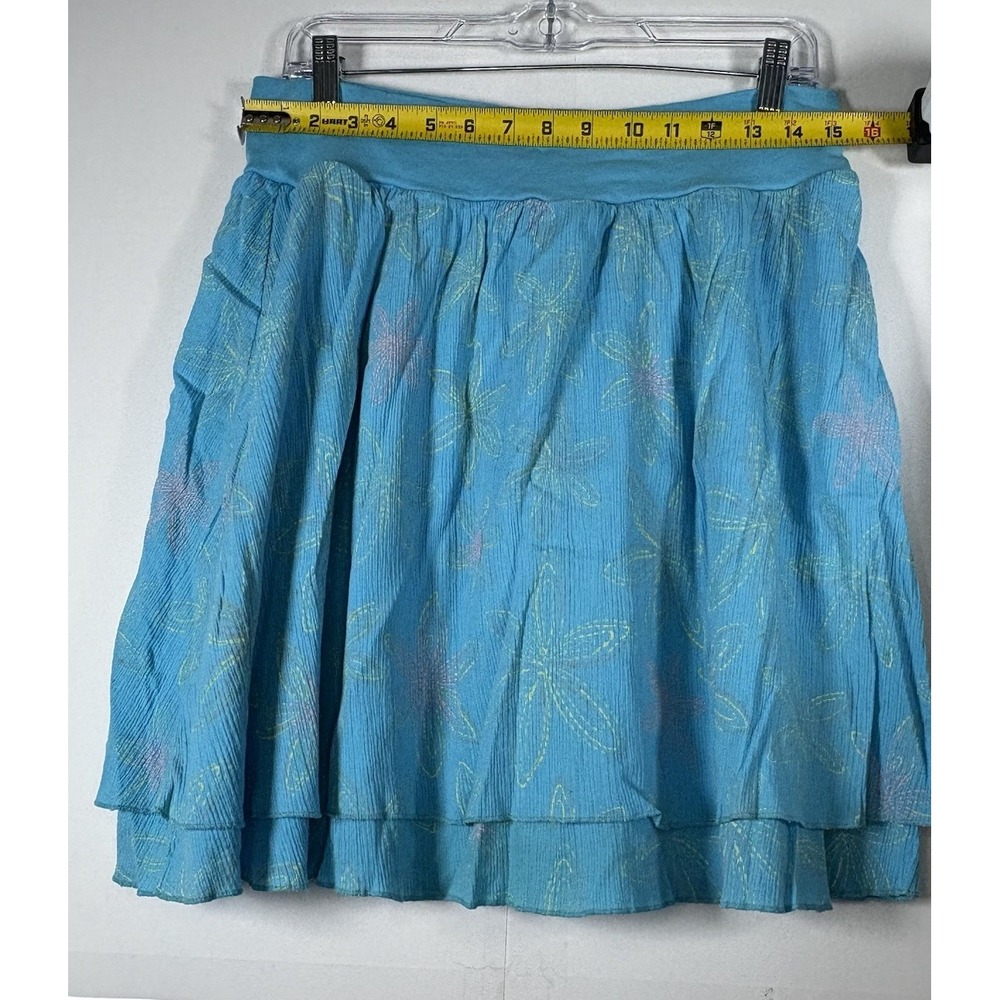 Fresh Produce Women's Tiered Cotton Floral Blue Skirt Aqua Sz Lg Lightweight - Picture 6 of 7